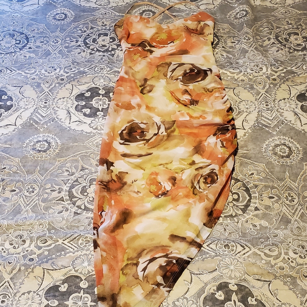 💕 Windsor 💕 Elegant Floral Print Dress in Orange and Brown Size S